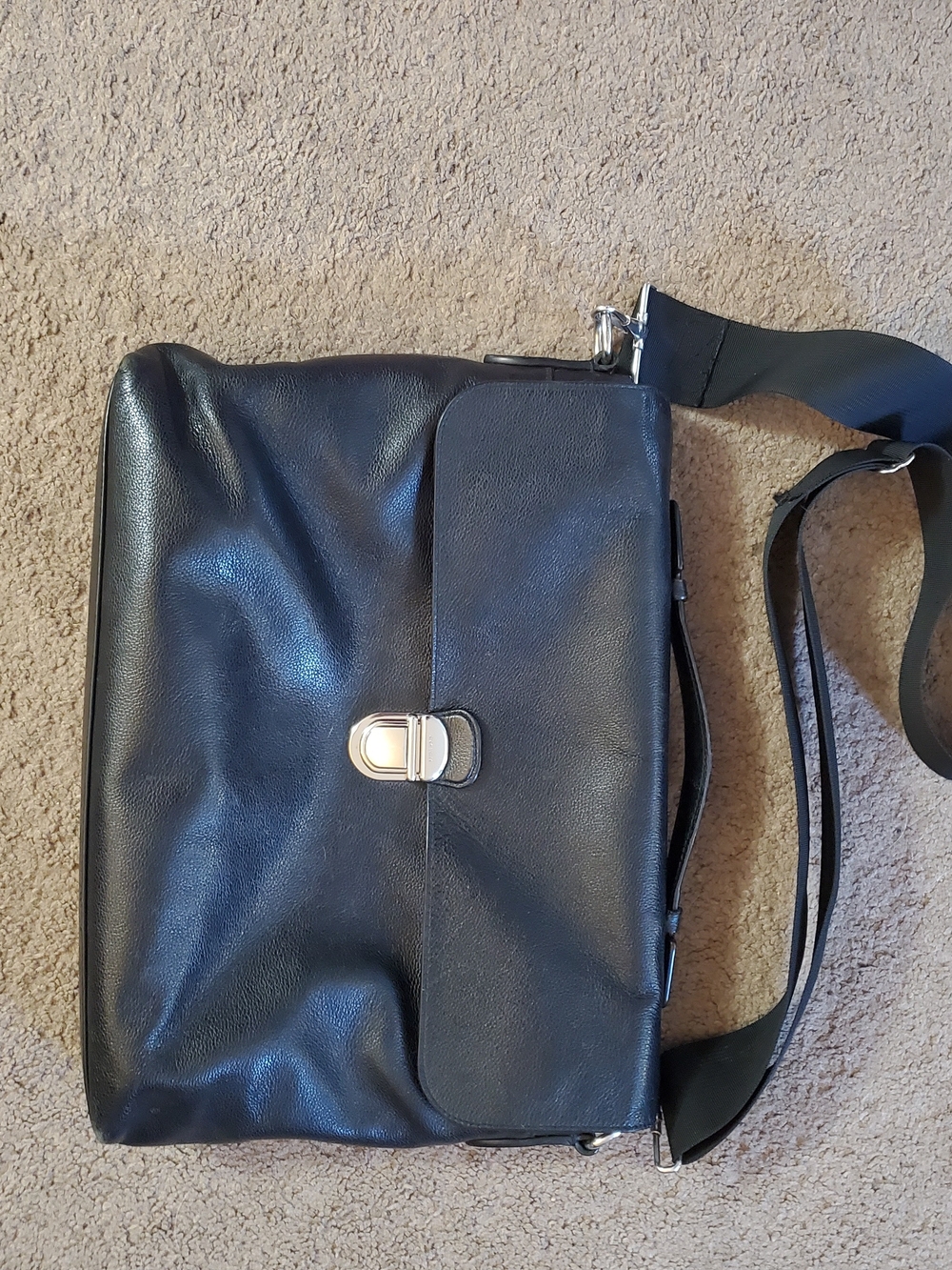 Coach Black Leather Crossbody Messenger with Silver Hardware